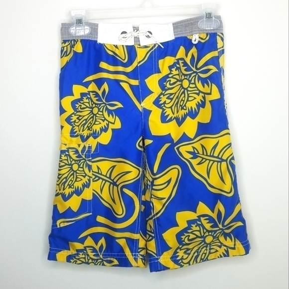 Mini Boden Tropical Flower Swim Trunks 7/8 - Picture 1 of 4